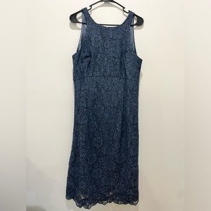White House Black Market Blue Lace Sheath Dress Womens 12